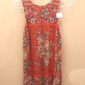 Orange Floral Knee-Length Fitted Dress